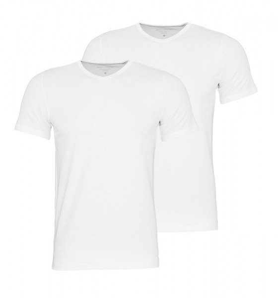 Marc O`Polo 2er Pack T-Shirts Basic Shirts V-Ausschnitt 149804 100 weiß WJ19-MPT1